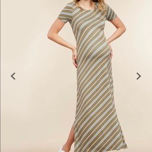 Olive Striped Maternity Dress
